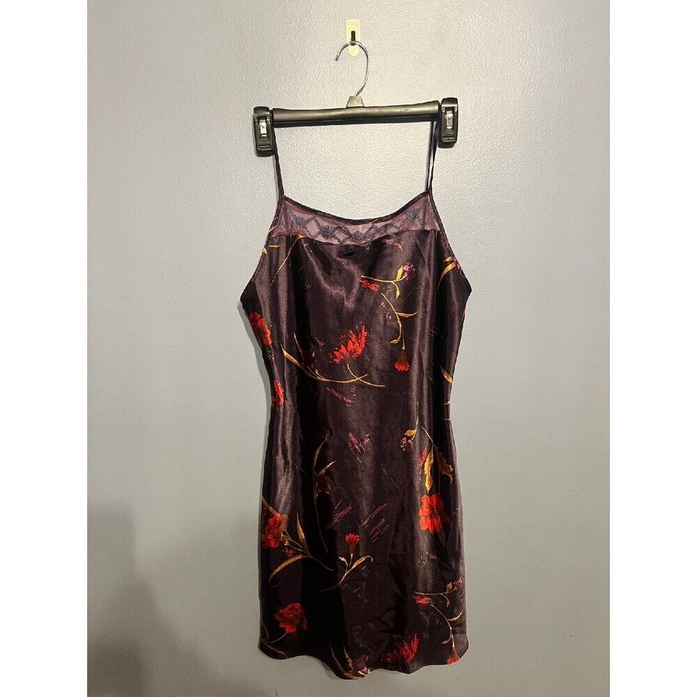 VTG 90s Y2K Purple W Lace Floral Satin Slip Dress By Delicates SZ‎ Med Lingerie